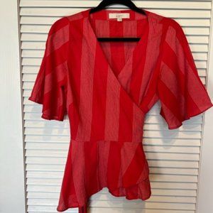 LOFT Red Wrap around Blouse - Small